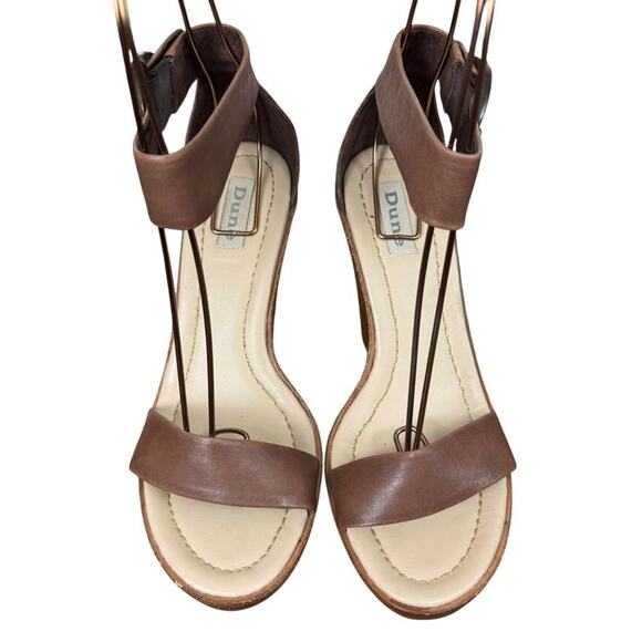 Dune Brown Leather Womens Platform Wedge Ankle Strap Sandals Shoes sz 38 / 8 - Picture 6 of 15